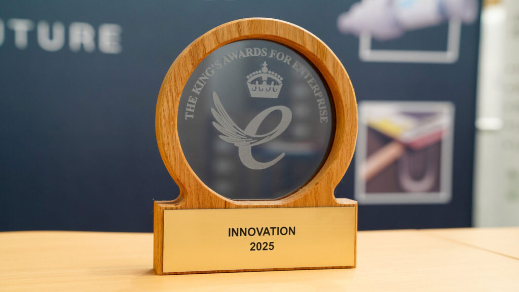 Commemorative crystal trophy for the King's Award for Enterprise in Innovation.