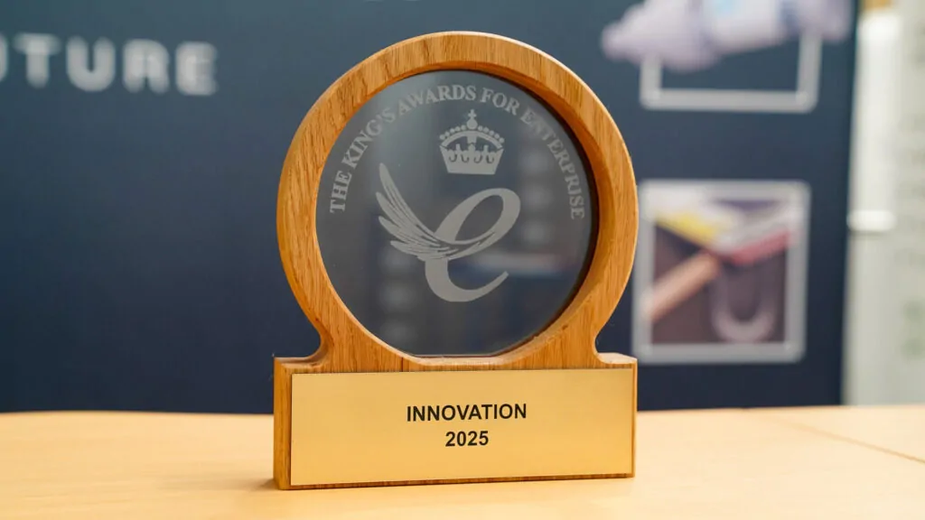 Commemorative crystal trophy for the King's Award for Enterprise in Innovation.